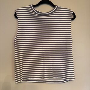 Madewell Striped Muscle Tank Top Gray White Crew Neck Sleeveless Women's Size S